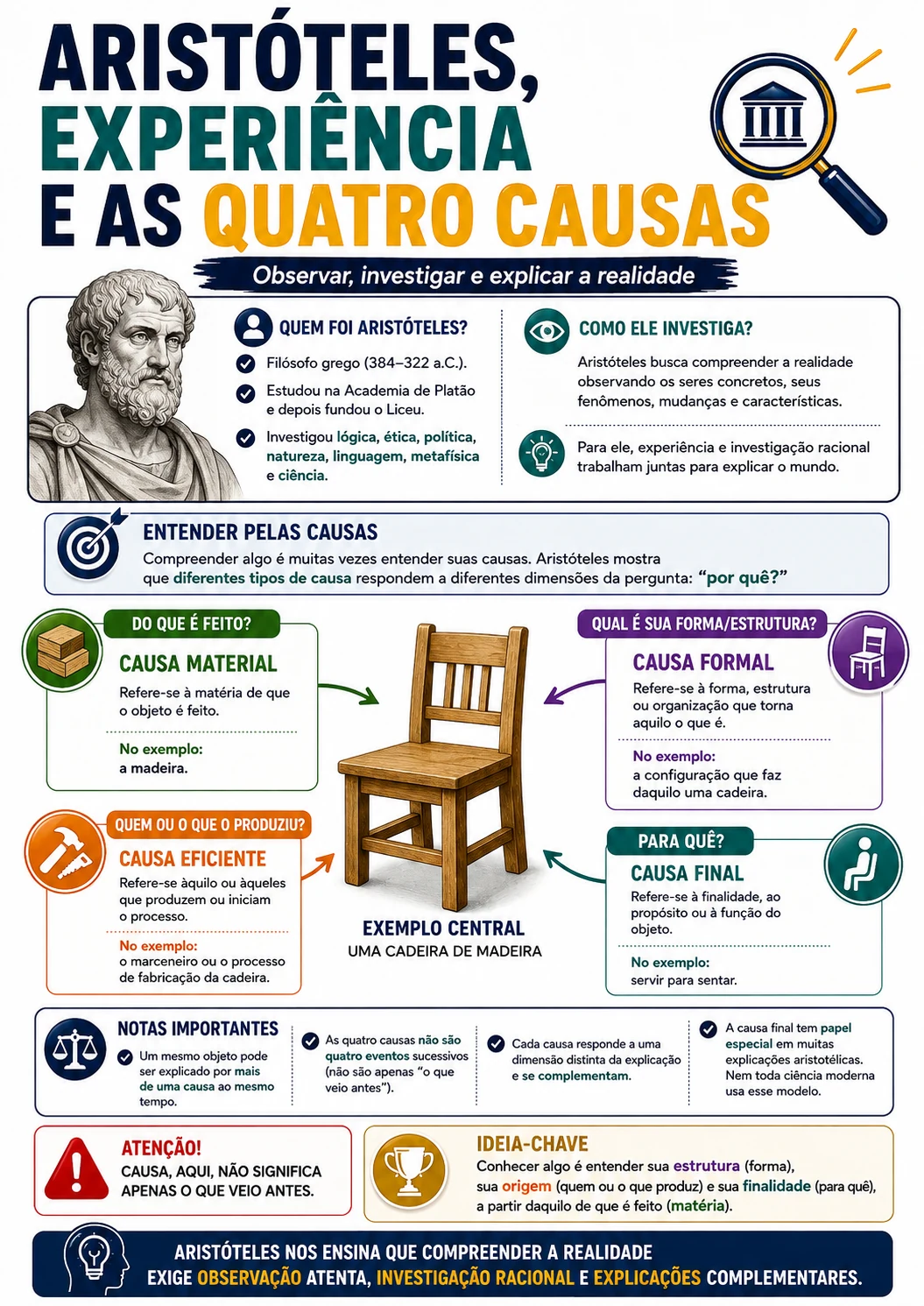 Página visual de Filosofia: Aristóteles, Experiência e as Quatro Causas